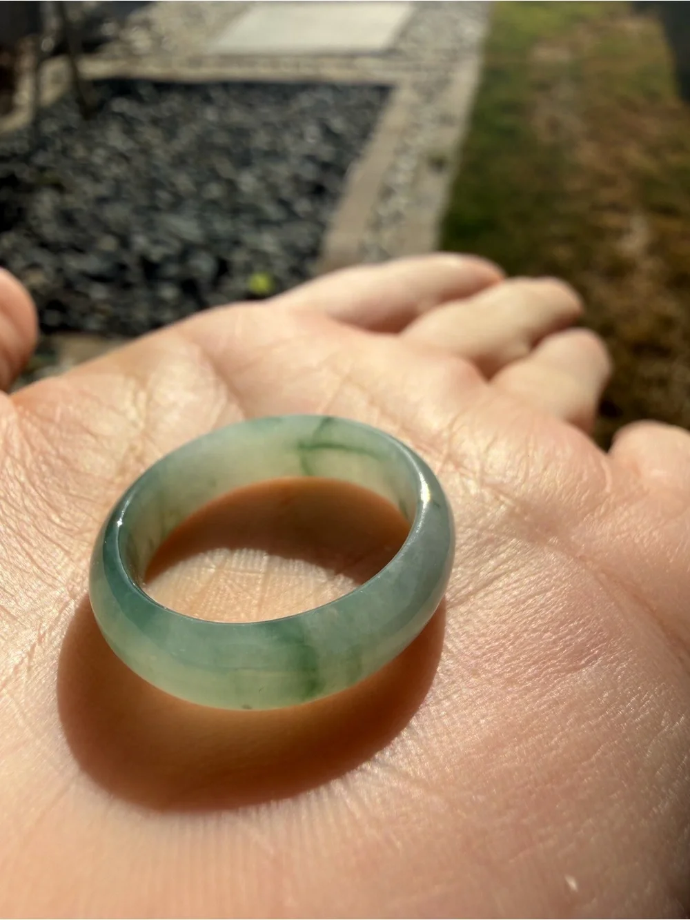 Natural Type A Burmese Icy Jadeite Solid Band Ring with Floating Green Flowers